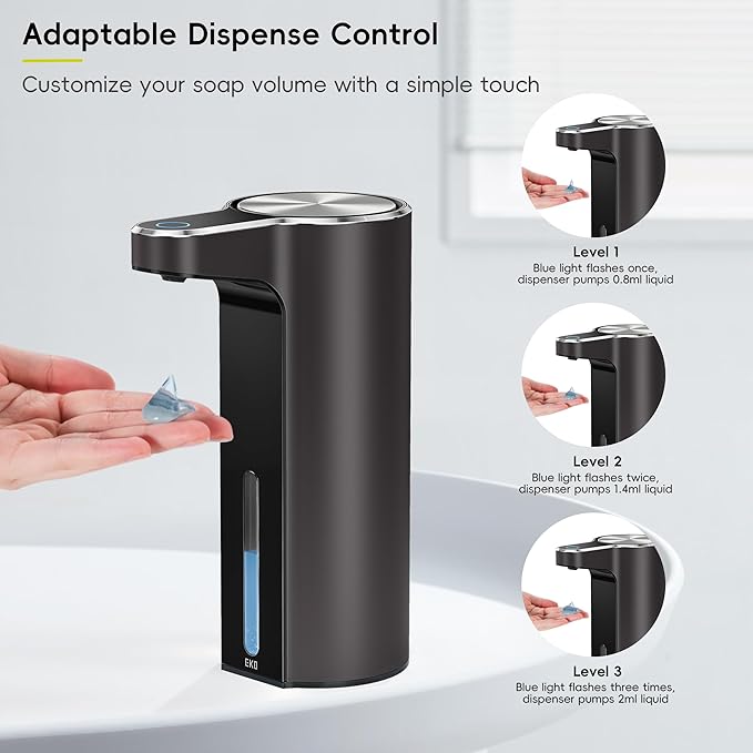 EKO Aroma Touchless Automatic Soap Dispenser for Bathroom and Kitchen, Liquid Hand Soap Dispenser, Water-Resistant and Rechargeable, 9 fl oz (Dark Grey)