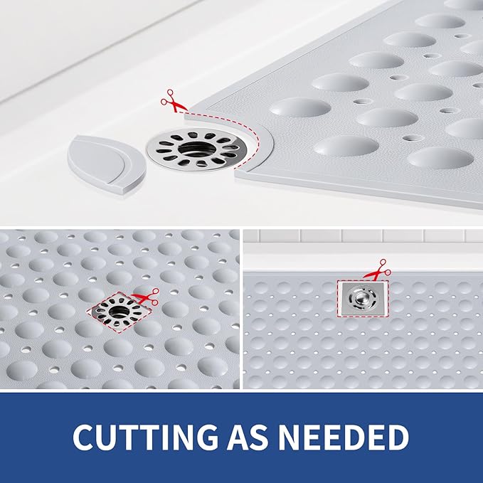 OTHWAY Square Shower Mat 32x32, TPE Non-Slip Shower Mats with Drain Holes and Suction Cups, Walk-in Mat for Inside Shower Stall, Anti-Slip for Elderly Kids (Light Grey)