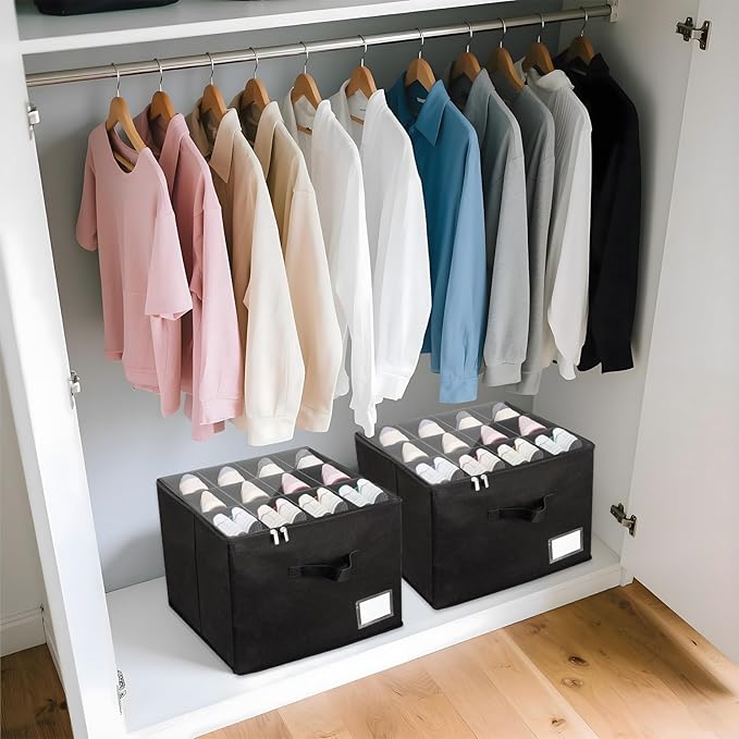 Shoe Organizer for Closet, Fits up to 12 Pairs, Foldable Shoe Storage Containers with Clear Cover, Large Adjustable Shoe Box Organizers, Space Saving Shoes Holder