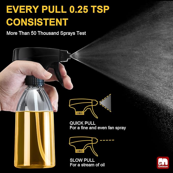 gmisun Oil Sprayer for Cooking, 4 Pcs Food-Grade Plastic Olive Oil Spray Bottle, 10 Fl Oz Oil Spritzer Mister, Refillable Oil Dispenser for Avocado, Olive, Coconut Oils, Vinegars, Kitchen Cleaner