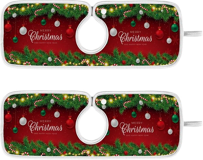 2 Pack Sink Splash Guard Christmas Kitchen Faucet Branches and Balls Absorbent Sink Mat for Faucet Kitchen Guard Drip Catcher Drying Mat for Farmhouse Barthroom Bar,S