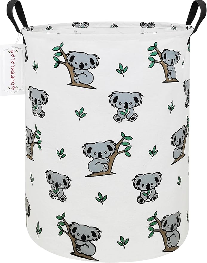 QUEENLALA Large Storage Basket,Laundry Hamper/Bathroom/Home Decor/Collapsible Round Storage Bin,Boys and Girls Hamper/Boxes/Clothing(Round-Koala)
