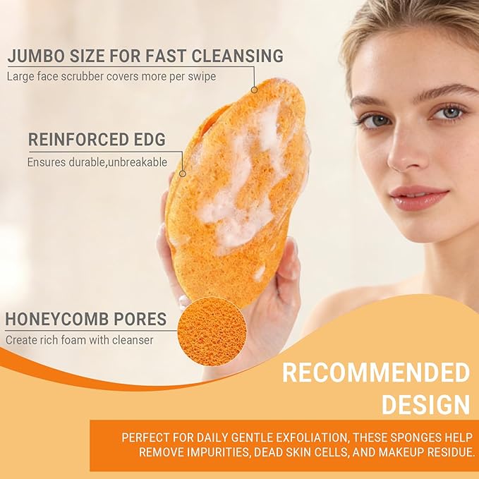 3Pcs Large Facial Sponge Set, 5.9in Reusable Cleansing Puff Colorful Makeup Remover Exfoliating Pads for Gentle Cleansing, Soft Face Sponge for Daily Face Wash(Pink Orange Green)