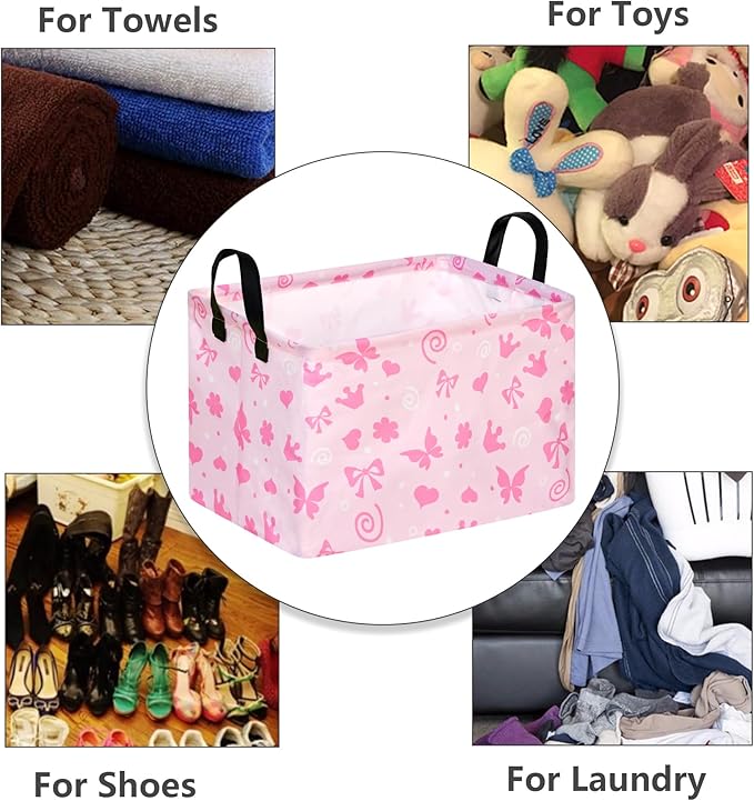 Empty Gift Basket for Girls Heart Print Storage Cube for Women, Closet Shelf Waterproof Organizer Bins with Handles Nursery hamper Kids Toys Books Box Room Deco