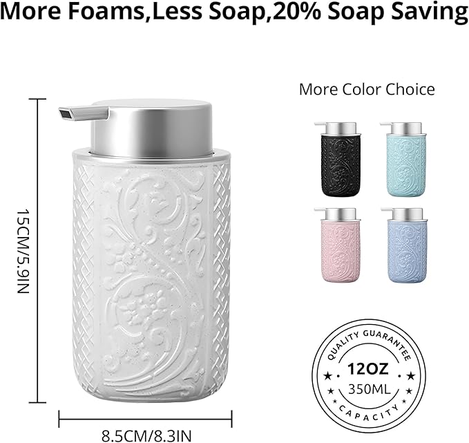 12OZ/350ML Ceramic Foaming Soap Dispenser Empty Hand Soap Dispenser Refillable Lotion Containers with Pump