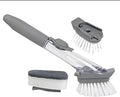 Soap Dispensing Dish Brush with Holder, Kitchen Pot Pan Scrub Brush Set with Replaceable Brush Head, Sink Cleaning Brush with Storage Tray (3-Piece Set Sponge Head)