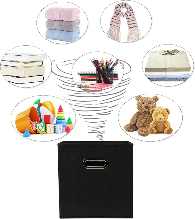 Fabric Cloth Storage Bins,Fabric Cube Organizer with Dual Handles Foldable Cube Storage Baskets for Home Bedroom Storage,Set of 12,(Black)
