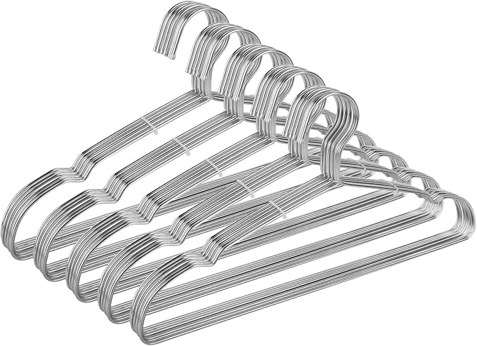 Clothes Hangers 50 Pack Heavy Duty, Ultra Slim Coat Hangers Space Saving, Non Slip Wire Metal Hanger Stainless Steel Hangars for Suit Skirts Pants Bra Closet Organizer Dorm Room Essentials 16.2 Inch