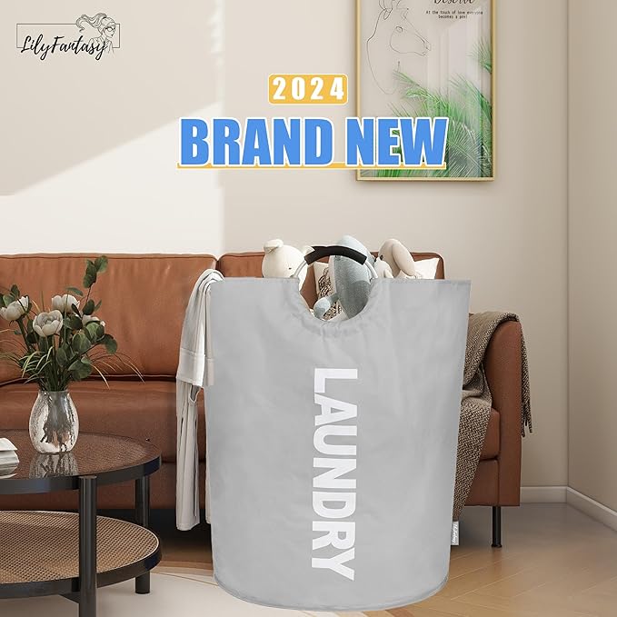 160L Large Laundry Basket, Collapsible Laundry Hamper with Padded Handles, Waterproof Laundry Bag, Tall Clothes Hamper Stand Up Well, Foldable Laundry Baskets for Easy Storage(Light Grey)