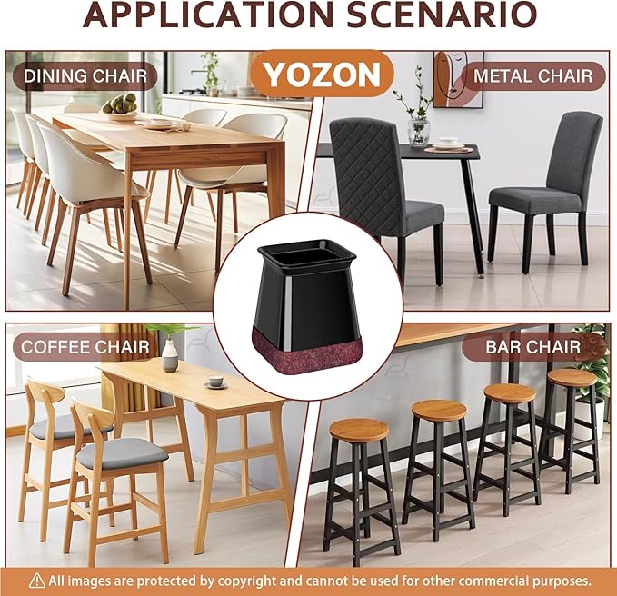 Chair Leg Floor Protectors Square Chair Leg Protectors for Hardwood Floors Silicone Caps Felt Strengthen Bottom Protection Anti-Scratch Reduce Noise 16 Pack Black Square M Fit:13/16" to 1" (20-26mm)