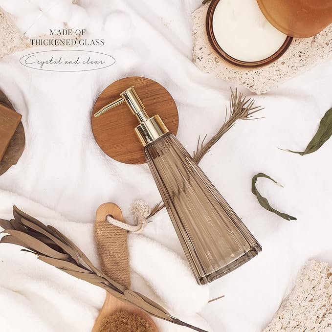 EMPO Vintage Elegant Glass Soap Dispenser, Liquid Soap/Sanitizer/Shampoo Bottle with Pump, Rustic Farmhouse Decor Hand Soap Dispenser Bathroom Accessories (Brown)