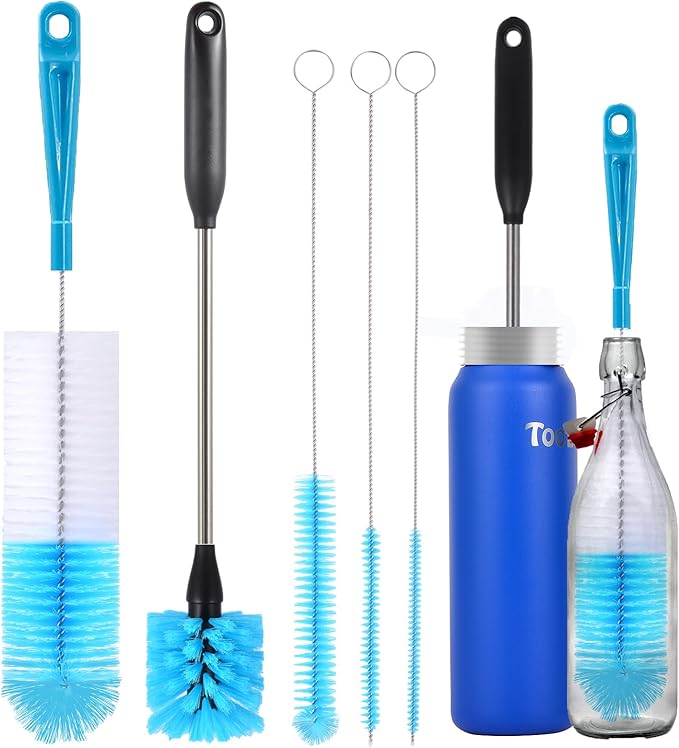 5 Pack Bottle Cleaner Brush, 15 Inches Stainless Steel Long Handle Baby Bottle Scrub Cleaning Brushes with Straw Cleaner Brush for Sports Water Bottle, Cups, Coffee Mugs, Glasswares