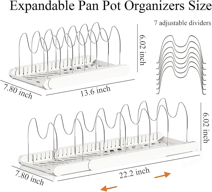 Pot Rack : Pots and Pans Organizer Under Cabinet 7 Adjustable Compartment Expandable Pot Lid Holder for Kitchen Cookware, Bakeware, Lid, Dishes, Cutting Boards,Apricot
