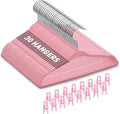 Velvet Baby Hangers with Clips (30 Pack) | 11” Ultra-Slim Baby Clothes Hangers | Non-Slip Felt | Space-Saving Nursery & Infant Closet Organizer | Pink