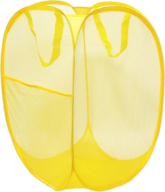 The upgraded pop-up laundry basket features a breathable side pocket mesh design, making it ideal for rooms, apartments, dormitories, travel, business trips, and children's storage (1,yellow)