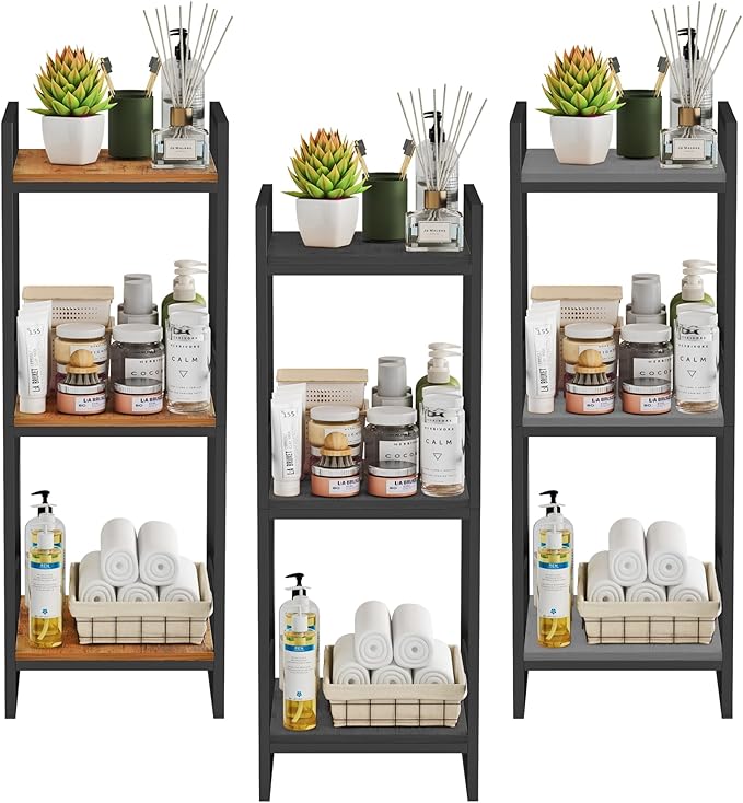 BYFU 3 Tier Bathroom Storage Open Shelf, Freestanding Metal Corner Storage Rack Shelving Unit for Bathroom Kitchen Living Room Hallway, Grey