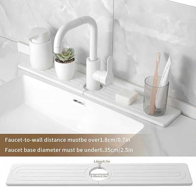 Faucet Mat for Kitchen Sink,Diatomite Fast Drying Stone Sink Tray,Faucet Splash Guard for Bathroom Counter [15.8"x4"],Super Absorbent, Prevents Moisture Buildup