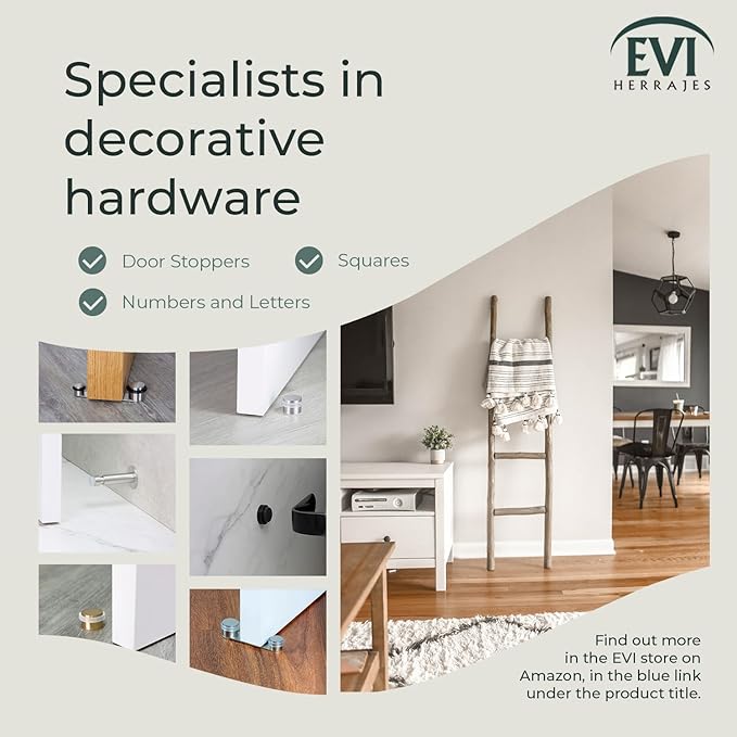 EVI Herrajes | Doorstop for Wall Placement | 45 x 17 mm | Stainless Steel Black Lacquered | Black and White Rubber Included | Adhesive Installation or with Screw