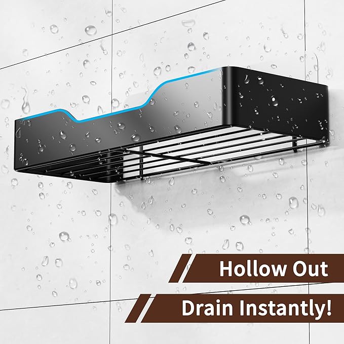 Daoun Shower Caddy Adhesive, Rustproof Shower Organizers with Removable Anti-Fog Mirror and Hooks, 2 Pack Large Capacity No Drill Bathroom Accessories Black