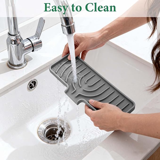 GUUKIN Sponge Holder for Kitchen Sink , 9.8"×4.9" Silicone Dish Drying Mat, Scrub Daddy Holder, Kitchen Sink Accessories, Suitable for Kitchens & Bathrooms (Grey)