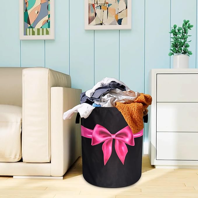 Breast Cancer Awareness Laundry Basket Oxford Cloth Pink Ribbon Laundry Hamper With Handle Foldable Portable Clothes Storage Basket 18.9 X 16.5 In Storage Bag For Laundry Room/Bathroom/Bedroom