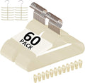 VECELO Premium Velvet Clothes Hangers Suit Heavy Duty (60 Pack)-Non Slip & Space-Saving with 8 Finger Clips & Tie Rack Excellent for Men and Women,Beige