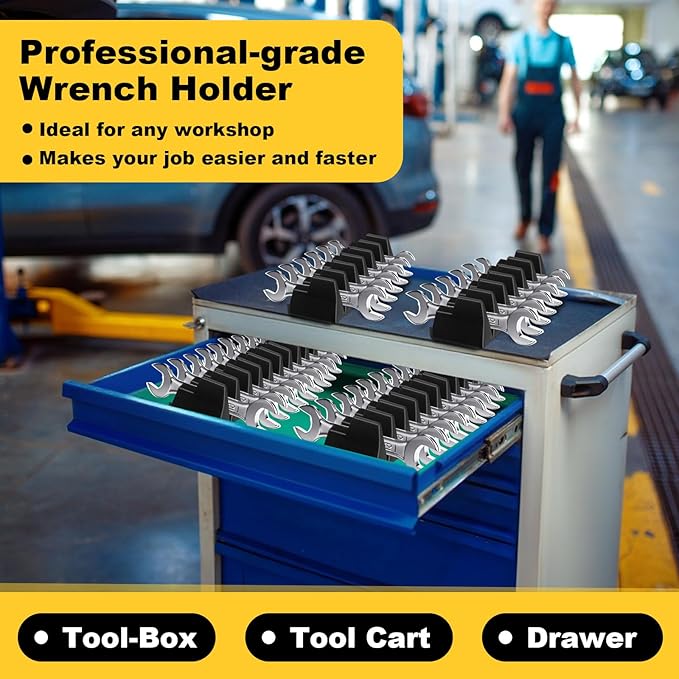 Chunful 100 pcs Modular Wrench Organizer Holder Wrench Tool Organizers Storage Racks Set with Metric & SAE Label for Tool Box Drawer Storage for Father Brother Professional Mechanics Men (Black)