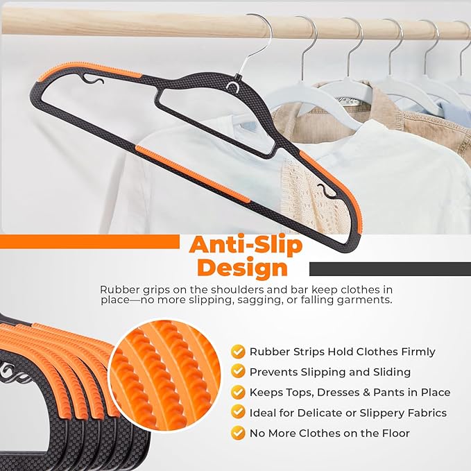 Plastic Hangers 20 Pack, Cascading Slim Space Saving Clothing Hangers with 360° Rotating Hook, Non Slip Clothes Hangers for Sweater Shirt, Heavy Duty Coat Hanger with Inner Hook for Closet, Black