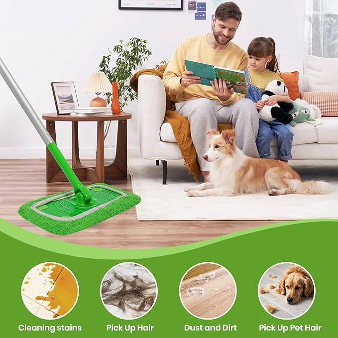12 Pack Reusable Microfiber Mop Pads - Compatible with Swiffer Sweeper Mop, Washable Dry & Wet Sweeping Cloths Refills for Hardwood Laminate Tile Floor Cleaning