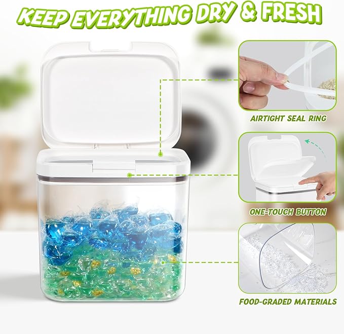 TBMAXS 2 Pack Flour and Sugar Storage Containers with One-Press Flip-up Lid, 2.1Qt + 4.75 Qt Food Storage Container for Rice, Nuts, Snack, Dog Treat, Laundry Room, Kitchen Organization