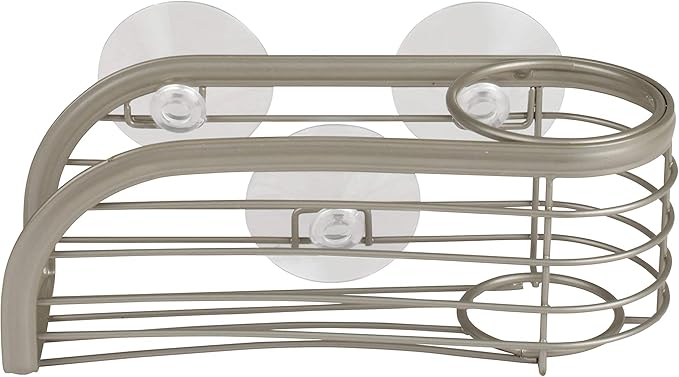 Spectrum Sink Sponge and Brush Holder with Suction Cups Ashley 2 in 1 Sink Caddy Satin Nickel, No Rust Easy Mount Suction Cup Kitchen Sink Sponge and Brush Holder Wire Cradle Promotes Quick Drying