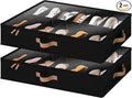 StorageWorks Shoe Organizer for Closet, Fits up to 24 Pairs, 2-Pack Ultra-thick Fabric Under Bed Shoe Storage Containers with Bottom Support and Adjustable Dividers, Black