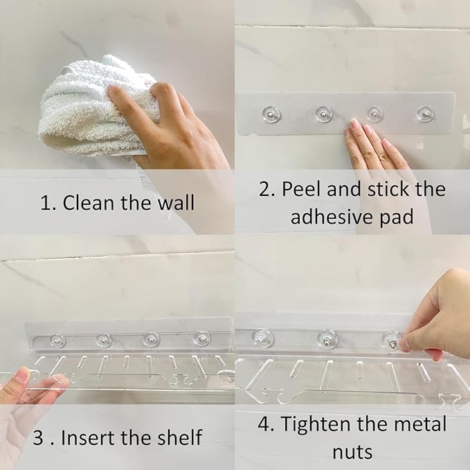 NUTNAPH Acrylic Floating Shelves, 2 Pack, 12 inch, Adhesive Bathroom Shelves, Rental Friendly Wall Shelf No Drill Shelf, Wall Organizer for Perfume, Cosmetics, Skincare, Home Decor