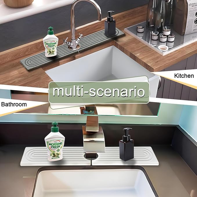 Faucet Mat for Kitchen Sink, 23.6'' Diatomite Stone Drying Mat,Quick Drying Splash Guard,Super Absorbent.Elegant Kitchen ,Bathroom Sink Splash Guard, Durable Countertop Protection (White)