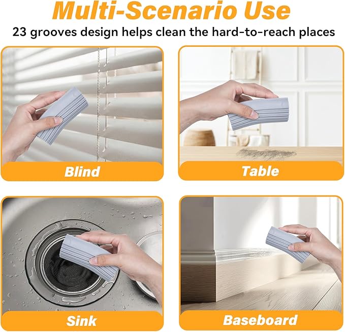 4 Pack Damp Clean Duster Sponge, Magic Sponge Eraser for Household Cleaning, Reusable Dusters Cleaning Supplies for Housekeeping, Dish, Blinds, Glass, Baseboards,Window Track Grooves and Faucets