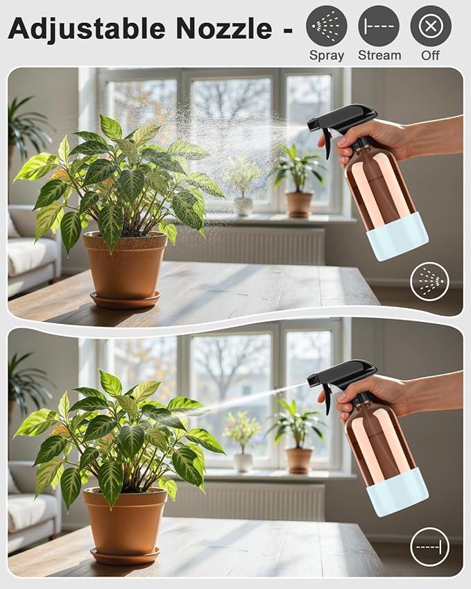 Amber Glass Spray Bottle with Silicone Sleeve Protection, 16 oz Refillable Spray Bottle for Cleaning Solutions, Plants, Aromatherapy, Facial Hydration (Blue Sleeve(Amber Bottle)