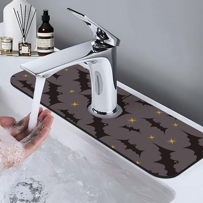 Faucet Draining Mat For Kitchen Sink, Star Bats Witchy Diatom Mud Absorbent Drain Pad For Bathroom Kitchen Sink Splash Guard Drying Mat