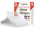 White Velvet Hangers 10 Pack – 360° Swivel Hook, Non-Slip and Space Saving Hangers, Heavy-Duty 11 lbs Weight Capacity - Smooth Velvet Finish for Crease-Free Clothes and Effortless Closet Organization