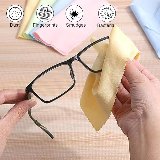 Fu Store 12 Pack Assorted Colors Microfiber Cleaning Cloths - 6" x 7" Microfiber Glasses Cloth - Great for Cleaning Eyeglasses, Cell Phones, Screens, Lenses, Glasses and All Delicate Surface