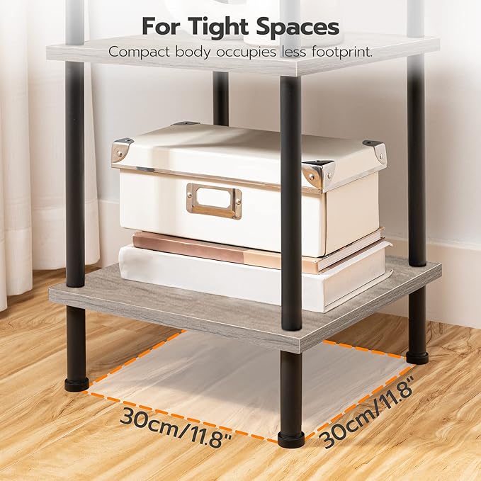 HOOBRO 5-Tier Corner Shelf Stand, Corner Square Rack Display Shelf, Tall Storage Rack Plant Stand, Bookcase for Small Spaces, Living Room, Home Office, Kitchen, Greige and Black BG50CJ01