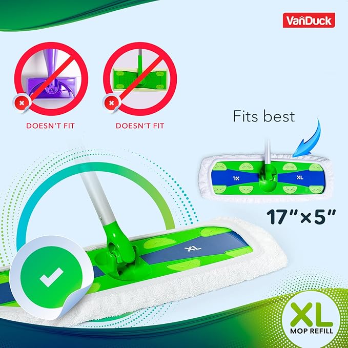 VanDuck Extra Large Cotton Mop Pads Compatible with Swiffer XL Mop - X-Large Wet and Dry Pads Refill, 4-Pack (Handle is Not Included)