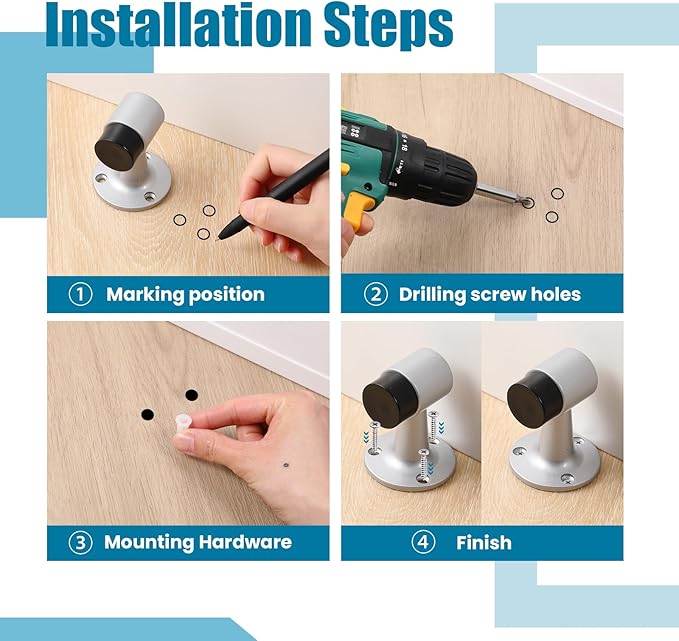 4 Pack Heavy Duty Floor Mounted Door Stop 3 in Aluminum Commercial Grade Door Stopper with Rubber Bumper & Stainless Steel Screws (Sliver)
