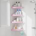 Sotfamily Plastic Shower Caddy Corner (For 90° Only), 4 Pack Adhesive Corner Shower Shelves for Bathroom Organizers and Storage, Pink