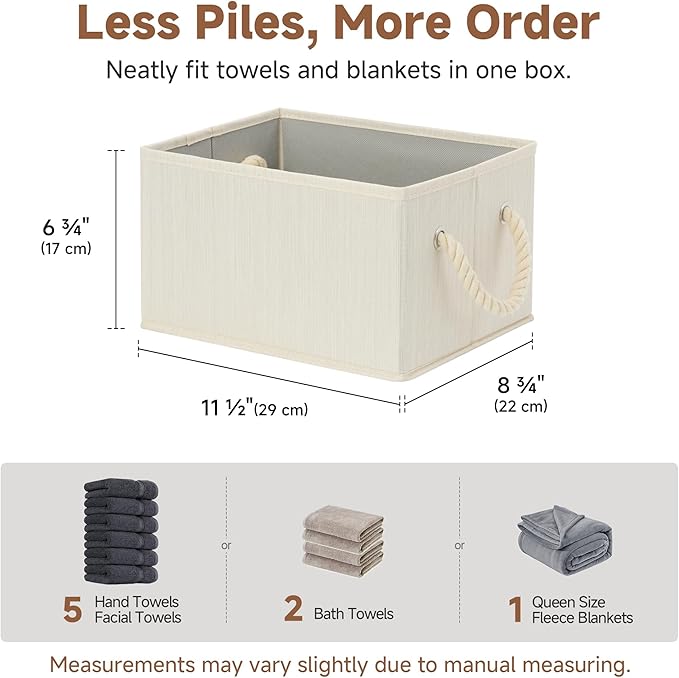 StorageWorks Fabric Storage Bins for Shelves, Storage Baskets for Closet Organization, Organizer Bins for Clothes Storage, Beige, White & Ivory, 3-Pack, Small