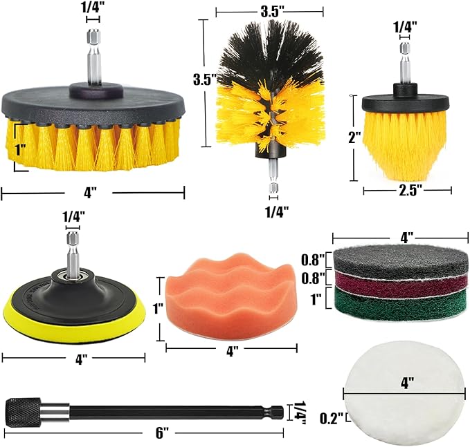 10Pcs Drill Brush Attachment Set, Drill Scrubber Brush Kit Include Scrub Pads, Drill Cleaning Brush Attachment Set for Bathroom, Tub, Tile,Floor, Grout, Boat
