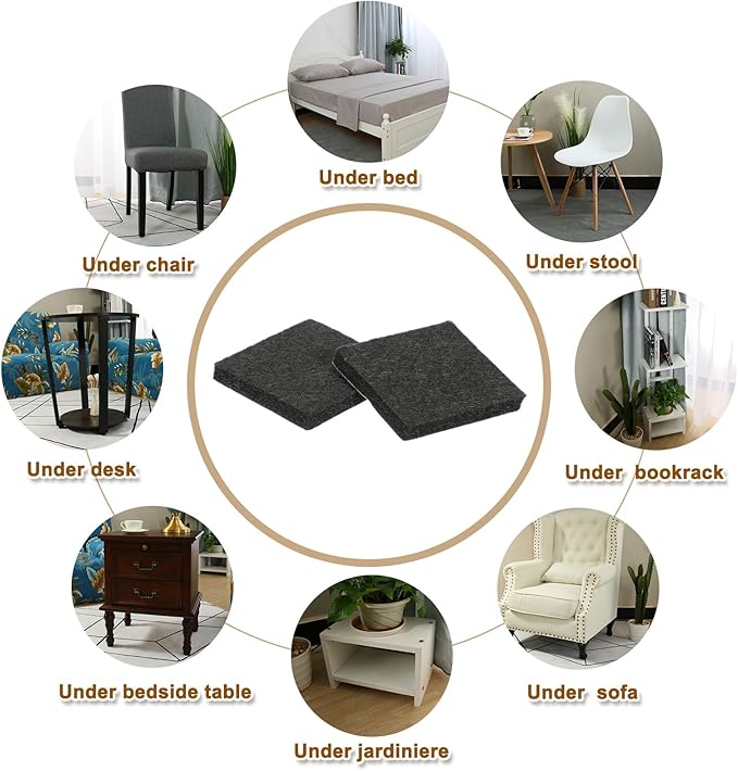 uxcell Felt Furniture Pads, 4Pcs 2.76" x 2.76" Adhesive Backed Felt Non-Slip Anti-Scratch Chair Leg Protectors for Protecting Hardwood Floor, Black