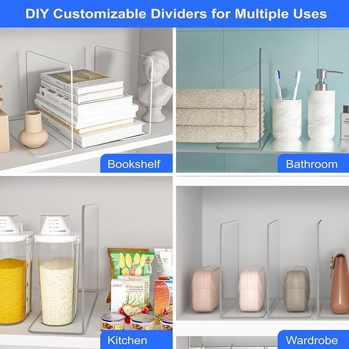 OKPOW Shelf Dividers Closet Organizer - 12" Tall X 9" Deep Acrylic Clear Sturdy Separate for Clothes Purse - Adjustable Space Saver Easy Install for Home Organization Enthusiasts 4 Pack