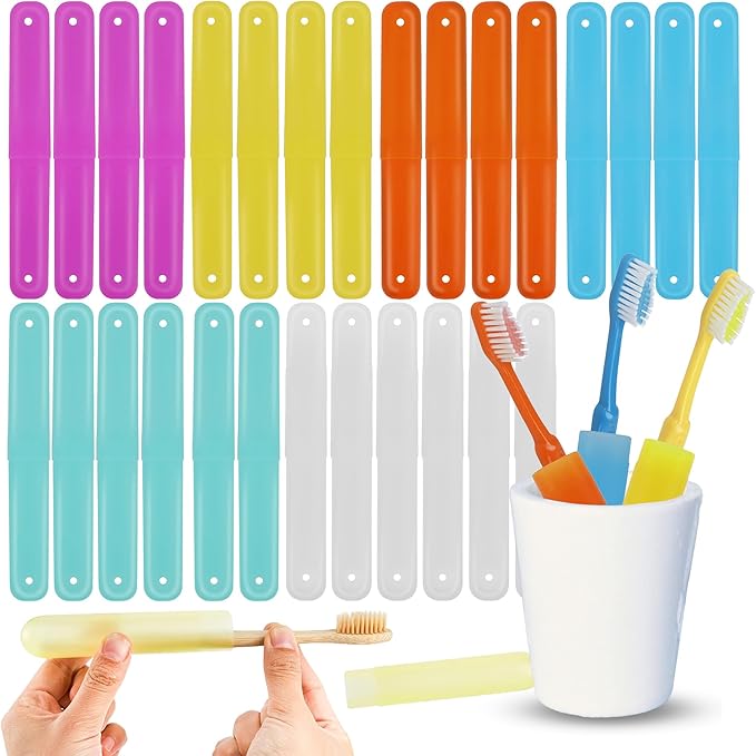 Toothbrush Travel Case 32 Pcs, Portable Travel Toothbrush Holder 7 Colors Transparent Frosted Plastic Toothbrush Protector Cover, Classroom Pencil Case