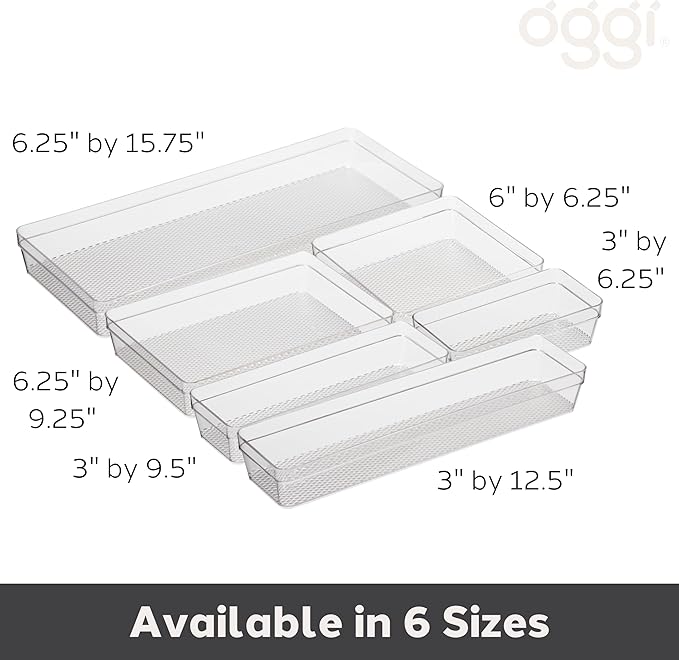 Oggi Clear Drawer Organizer - 3" X 12.5" - Ideal for Organizing Kitchen Drawers, Office, Desk, Silverware, Kitchen Utensils, Cosmetics and Bathrooms