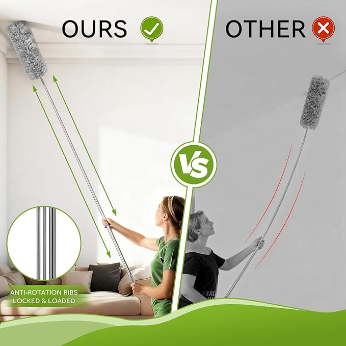 12-in-1 Professional Deep Cleaning System, 100-inch Extendable Duster with Under-Appliance Pads & Multi-Angle Heads for Ceiling Fans, High Ceilings, Blinds, and Gaps